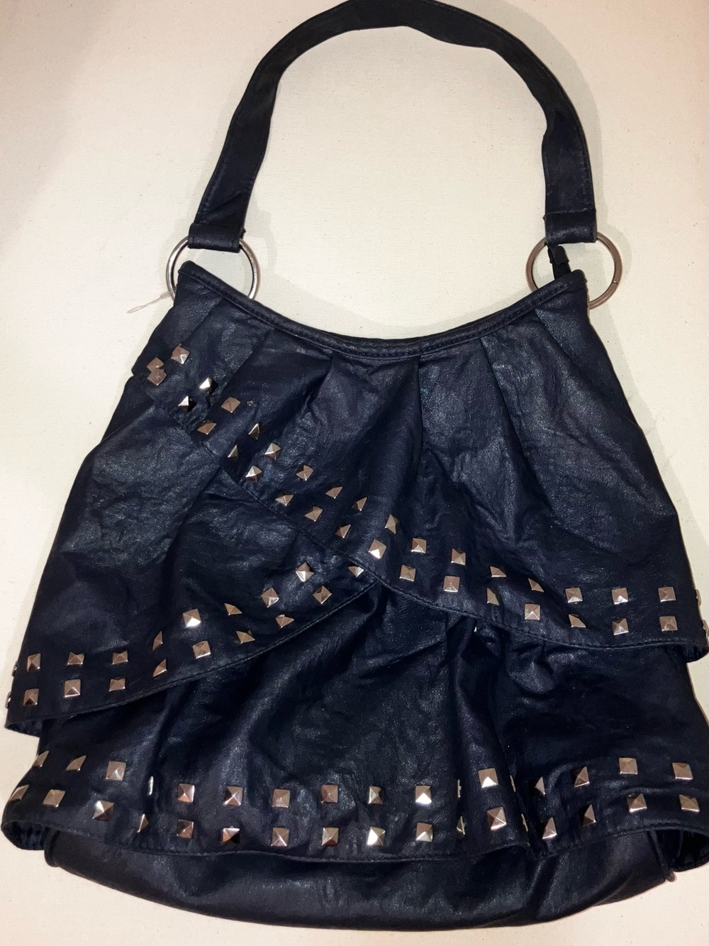 Studded Navy Blue Ruffle layered Purse - Women's Fashion handbag